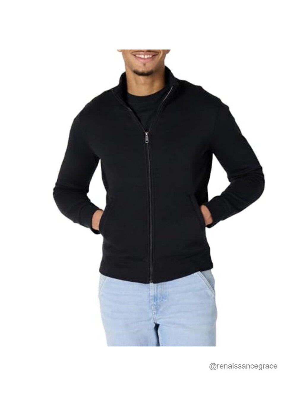 Men's Full-Zip Fleece Mock Neck Midweight Sweatshirt with Pockets